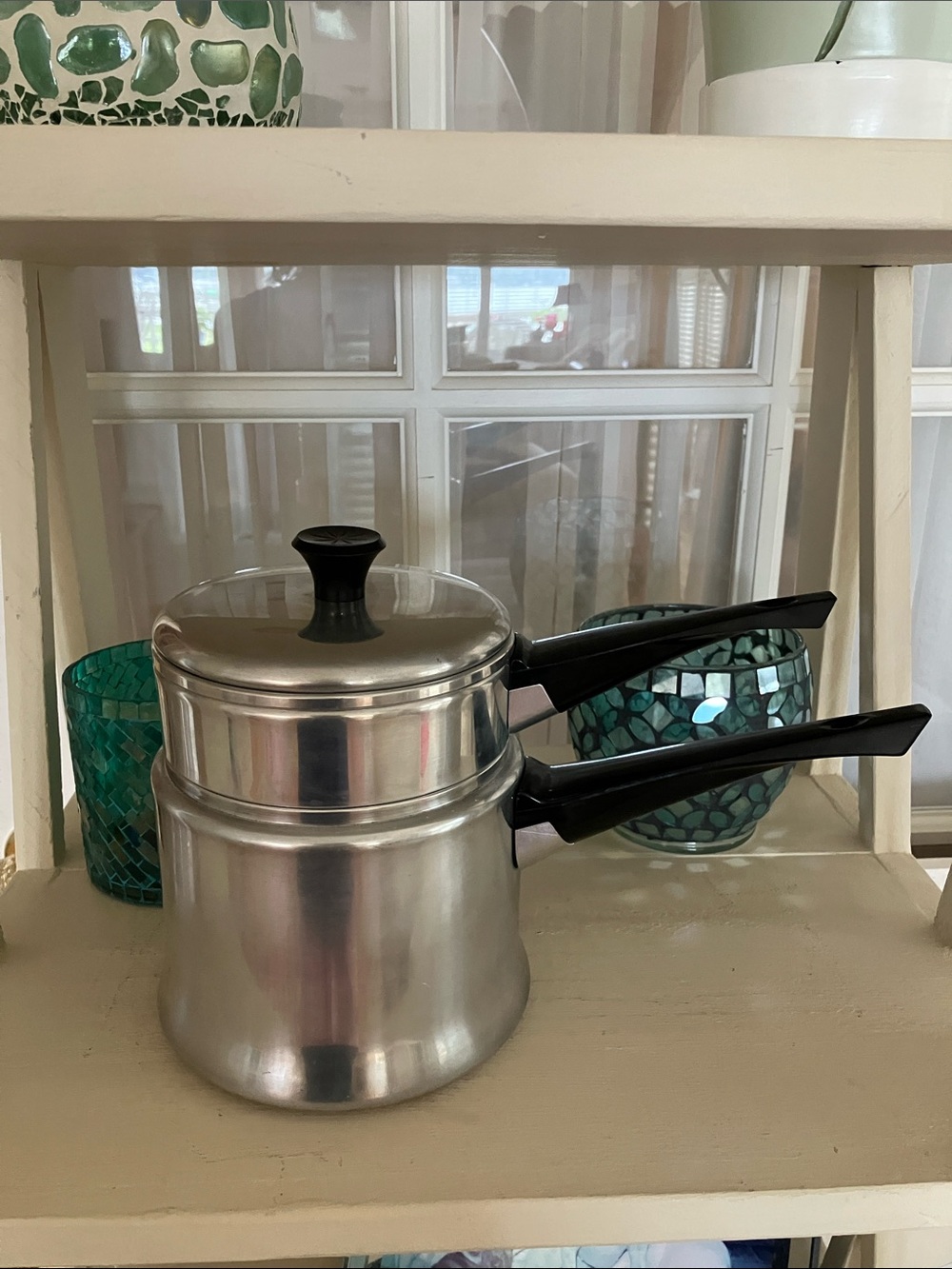 Vintage MIRRO 1 1/2 Quart Silver Stainless Steel Double Boiler Saucepan